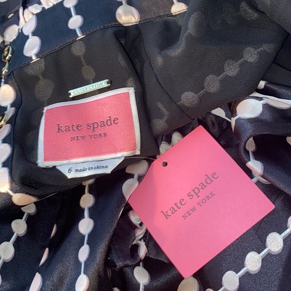 Kate Spade 100% Silk Pearl Strands Print High Ruffle Neck Snap Midi Dress - Picture 8 of 12